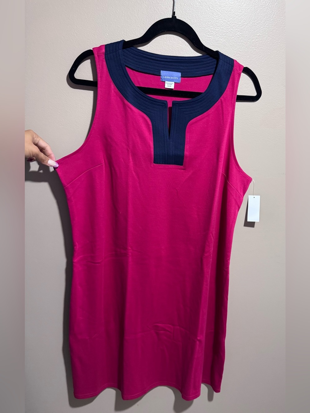 Laura Scott Red Sleeveless Dress with Navy Trim XL